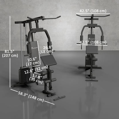 Soozier Multifunction Home Power Exercise Gym System Weight Training Exercise Workout Station Fitness Strength Machine for Whole Body Training Black