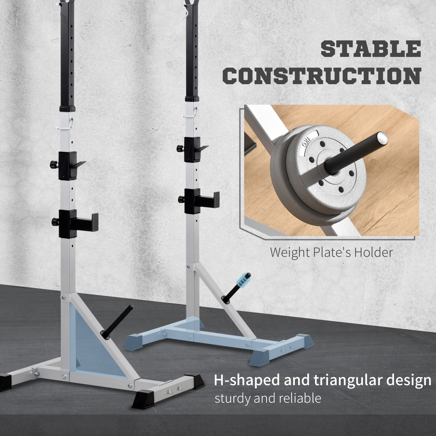 Soozier 2-Piece Barbell Rack, 53.5"-69.3" Height Adjustable Squat Rack Bench Press Rack, 440LBS Capacity