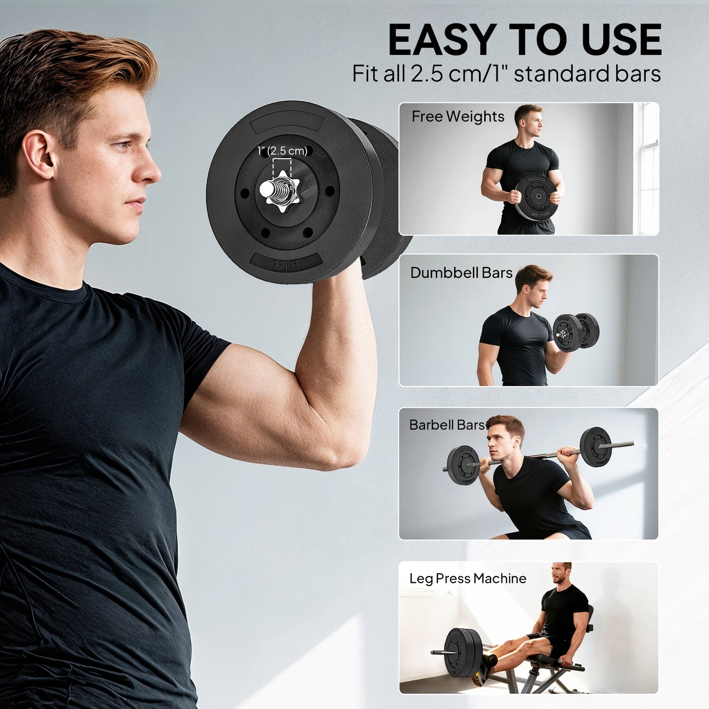 Soozier Weight Plates Set of 2, 1-Inch Barbell Weight Set for Home Gym Strength Training and Weightlifting, 2 x 22 lbs