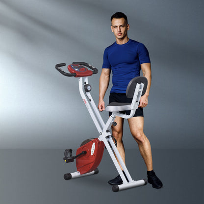 Soozier Foldable Indoor Stationary Bike with 8 Levels of Magnetic Resistance, Exercise Bike for Cardio Workout, Red