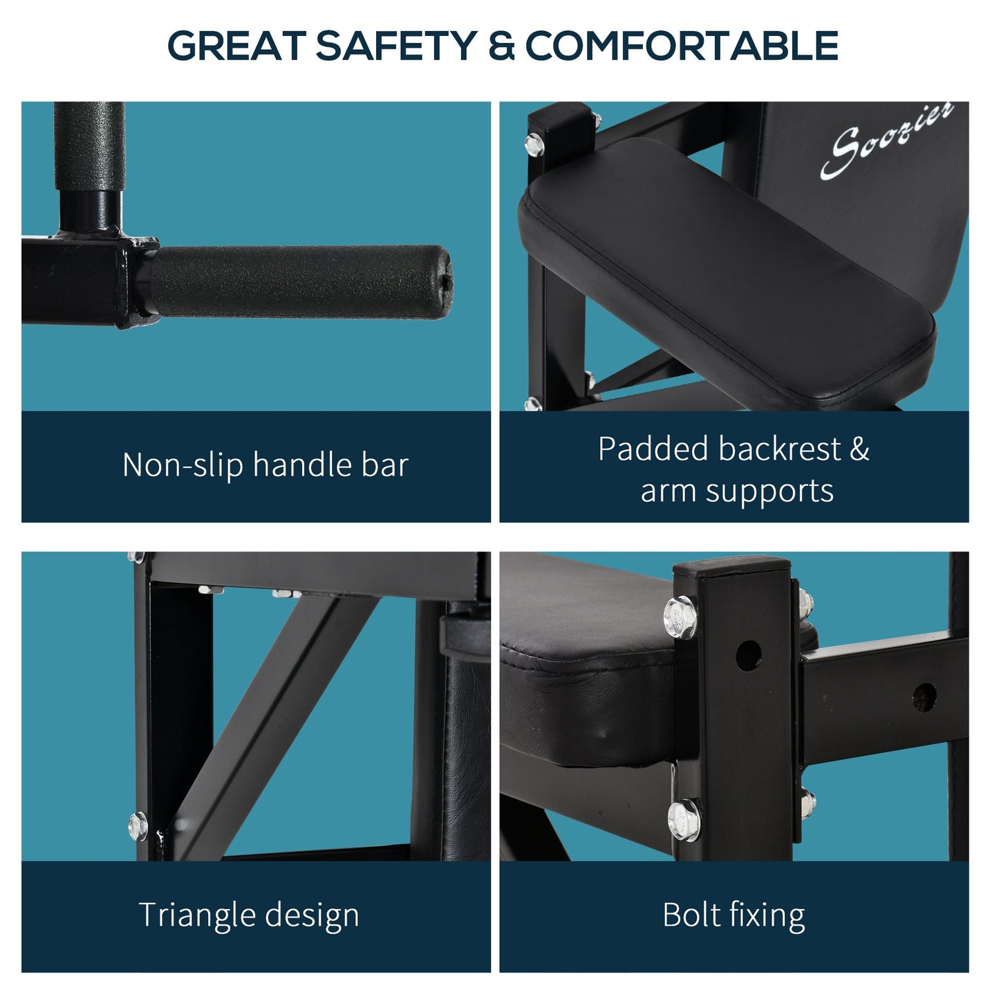 Soozier Wall Mounted Dip Station Multi-Function Set Home Gym Pull Up Bar Chin Up Exercise Bar Knee Raise Triceps Leg Dipping Raise Rack Black