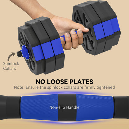 Soozier 6-in-1 Adjustable Dumbbell Set, Used as Kettlebell, Barbell, Dumbbell, Push-Up Stand, 66lbs Free Weights Set, Blue