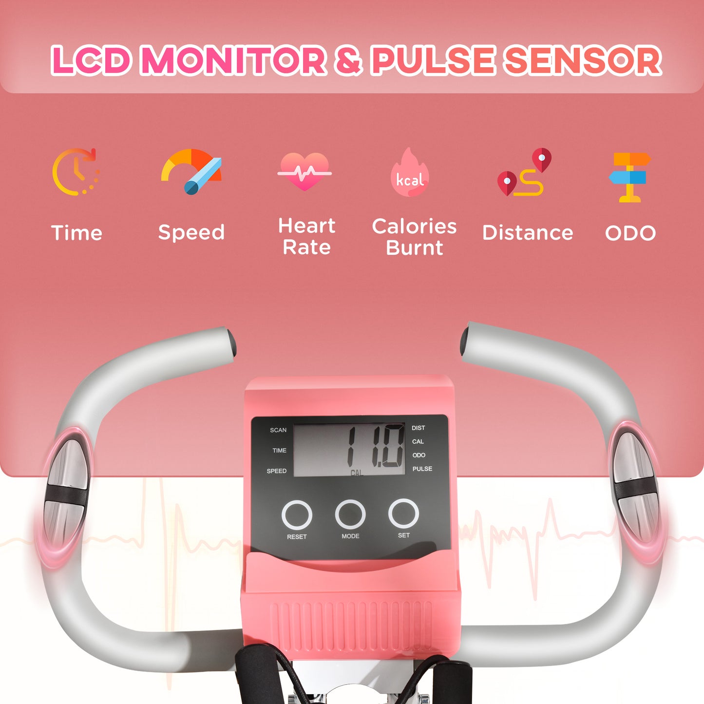 Soozier 3 in 1 Folding Exercise Bike, Foldable Stationary Bike with 8-Level Magnetic Resistance, Adjustable Seat, Pink