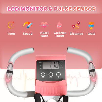 Soozier 3 in 1 Folding Exercise Bike, Foldable Stationary Bike with 8-Level Magnetic Resistance, Adjustable Seat, Pink