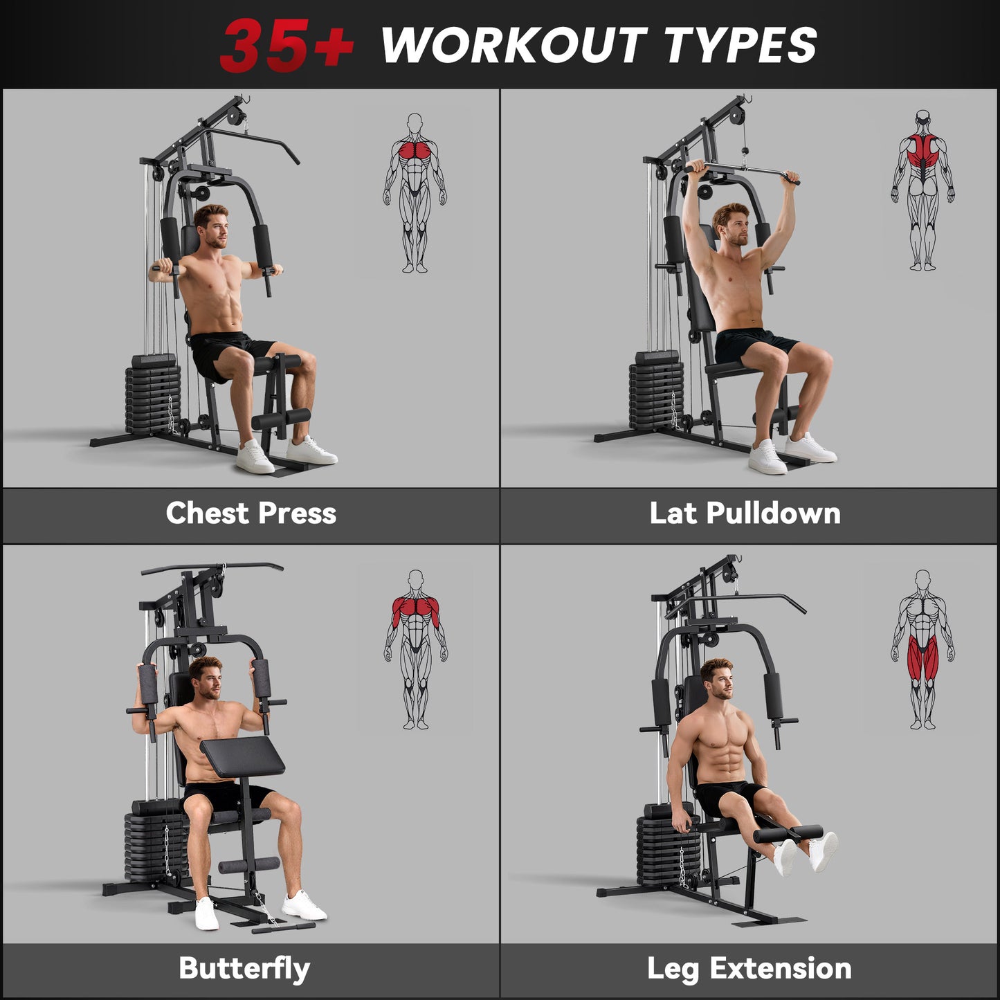 Soozier Home Gym Equipment, Multifunction Workout Machine with 99lbs Weight Stack for Back, Chest, Arm, Legs, and Full Body Workout