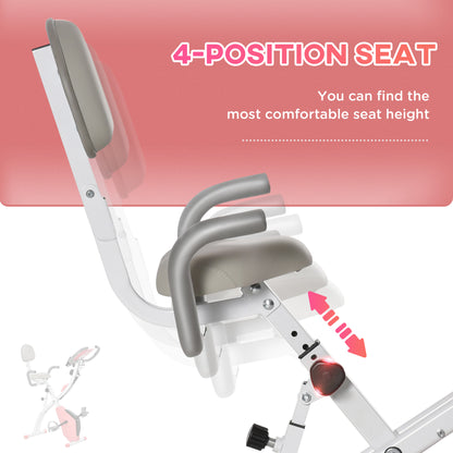 Soozier 3 in 1 Folding Exercise Bike, Foldable Stationary Bike with 8-Level Magnetic Resistance, Adjustable Seat, Pink