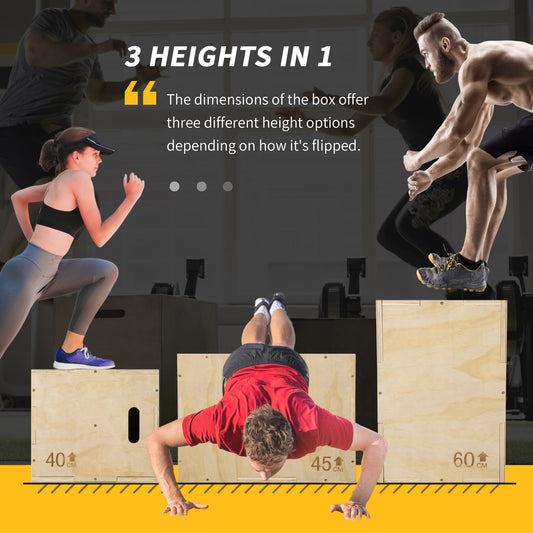 Soozier 3-in-1 Wooden Plyo Box, Plyometric Jump Box with Handle Openings for Home Gym, Workout Training, Natural