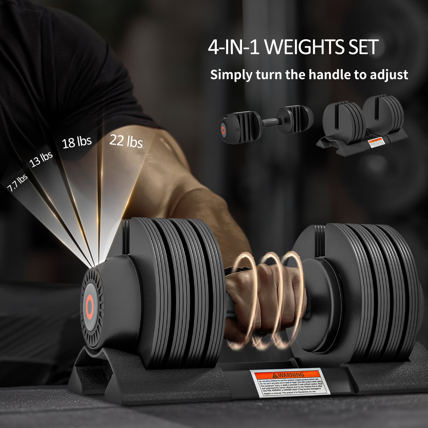 Soozier 8lbs/13lbs/18lbs/22lbs Adjustable Dumbbells Set,  Quick Adjustment Rubber Weights Exercise Fitness Dumbbell Set with Non-Slip Handles and Tray, for Men Women Home Gym