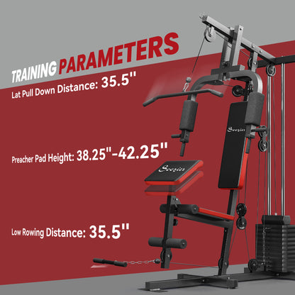Soozier Home Gym Equipment Weight Training Machine, Multifunction Workout Machine with 143lbs Weight Stack for Full Body Workout and Strength Training, Red