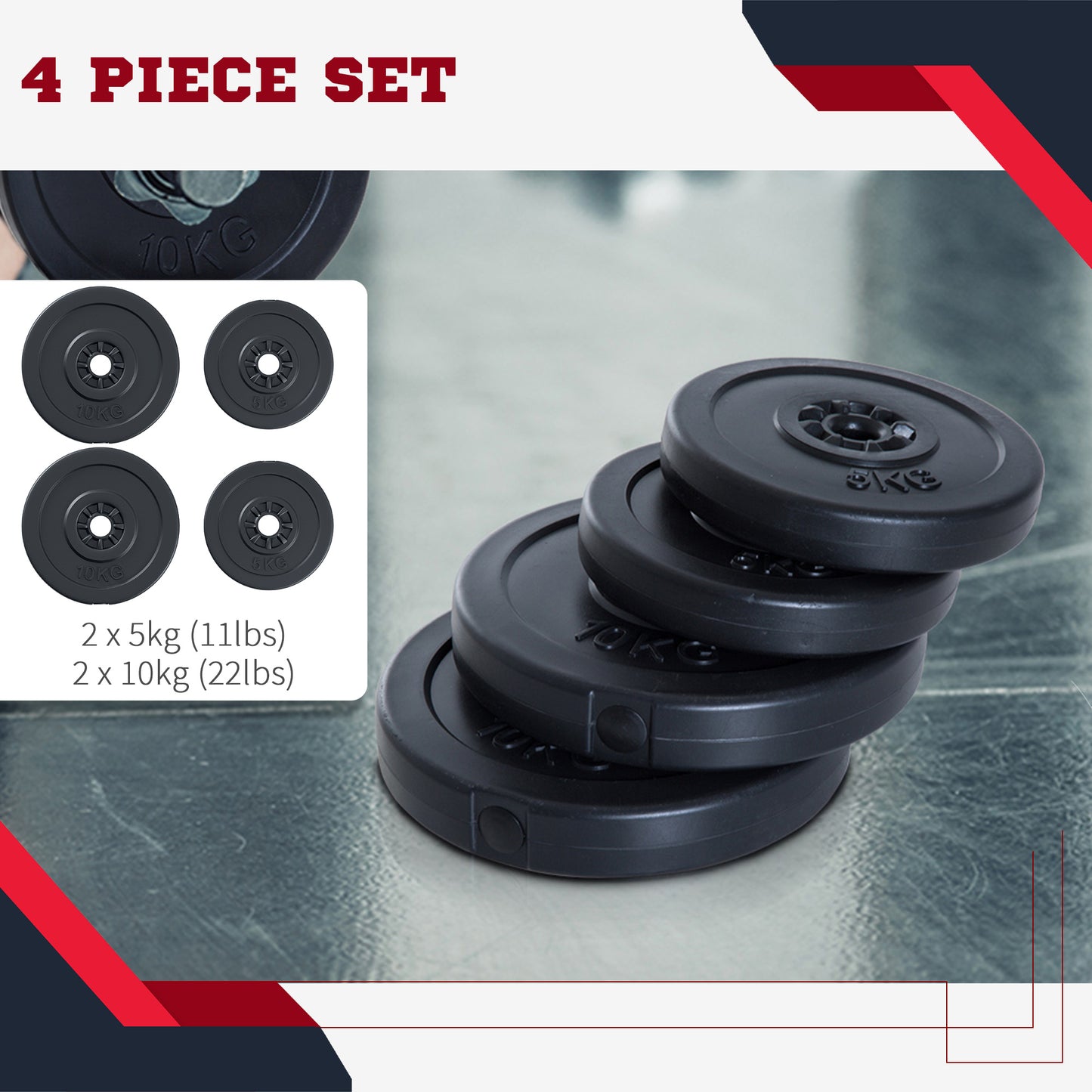 Soozier 4 Piece dumbbell Weight Plates Set 2 x 11lbs and 2 x 22lbs Black (Weights Only)