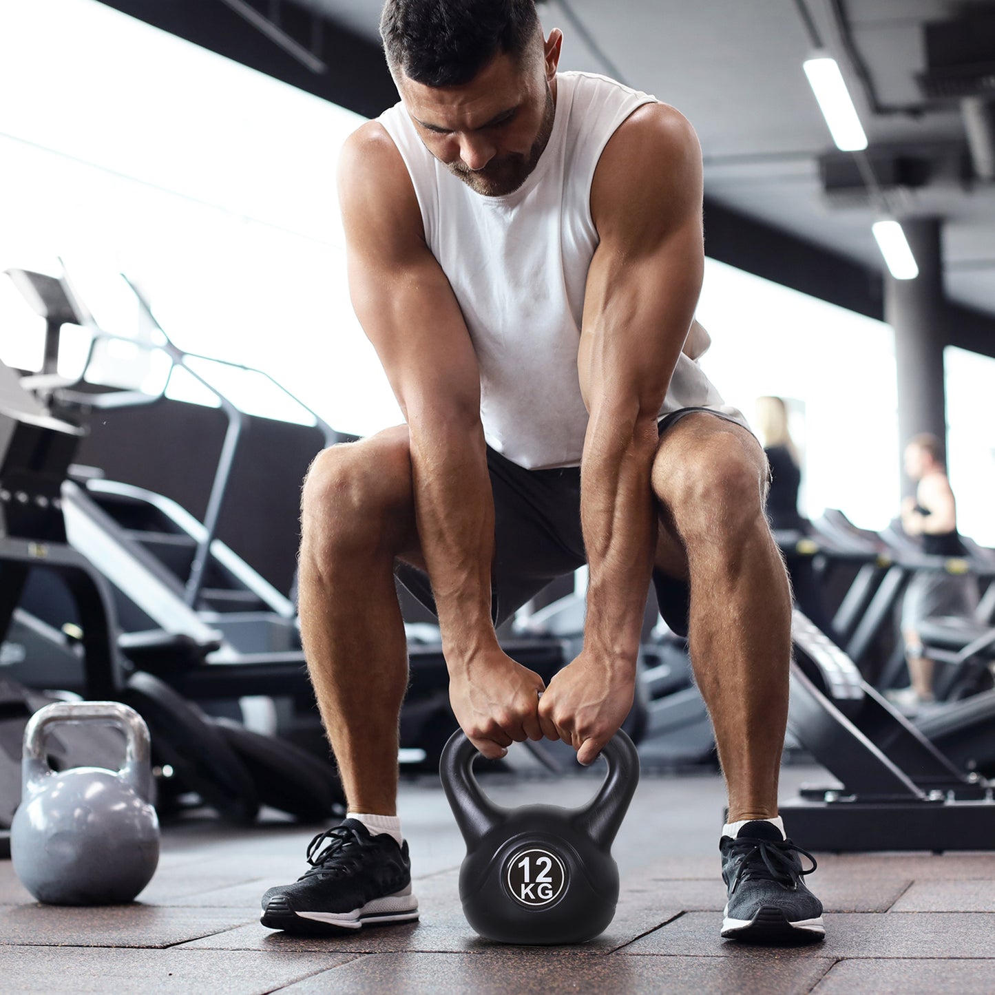 Soozier 26lb Fitness Kettlebell, Plastic Exercise Weight, Weightlifting Tools with Sand, Handle, Noise Reduction for Home, Gym