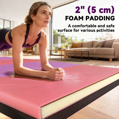 Soozier 4'x6'x2'' Folding Gymnastics Tumbling Mat, Exercise Mat  with Carrying Handles for Yoga, MMA, Martial Arts, Stretching, Core Workouts, Pink and Purple