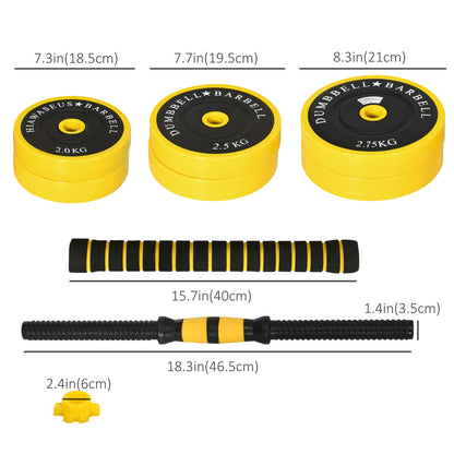 Soozier Dumbbell & Barbell Adjustable Set 66lbs Plate Bar Clamp Rod for Strength Training, Full Body Workout, Muscle Building Home Gym Sports Area Exercise Ergonomic