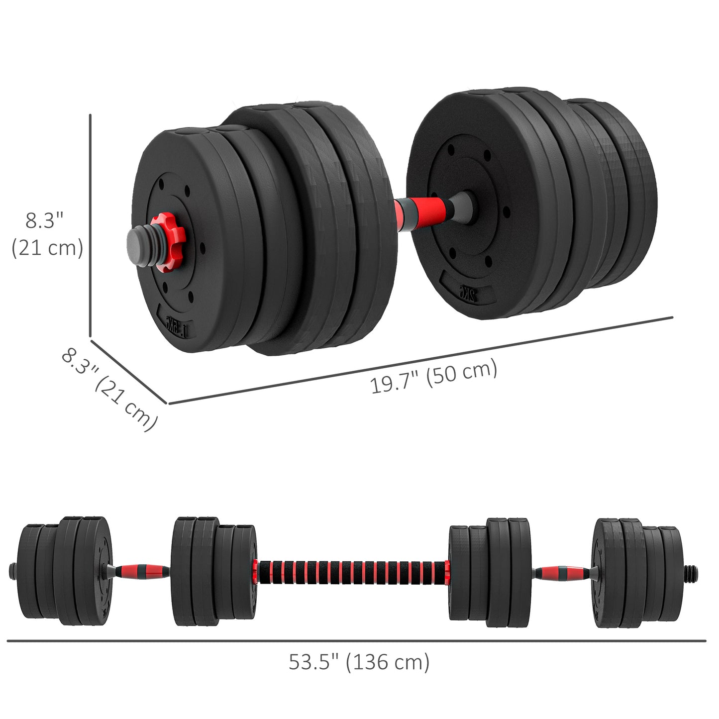 Soozier 66lbs 2-in-1 Adjustable Dumbbells Weight Set, Dumbbell Hand Weights Barbell for Body Fitness, Lifting Training for Home, Office, Gym, Black and Red