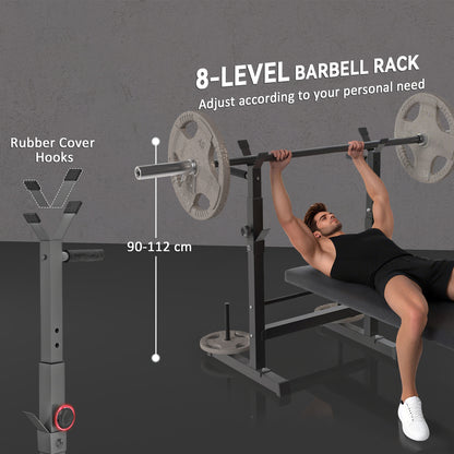 Soozier Foldable Bench Press with Barbell Rack Black Grey