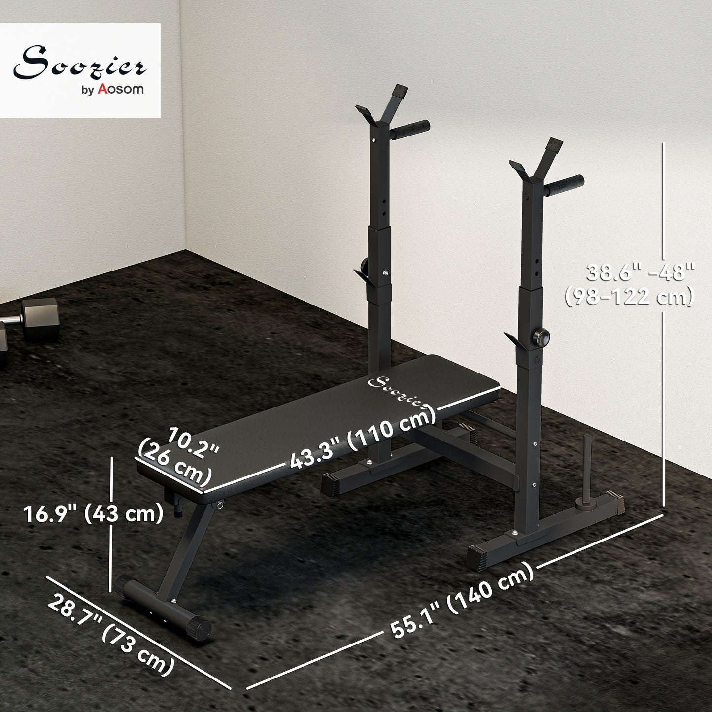Soozier Foldable Bench Press with Barbell Rack Black