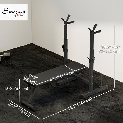 Soozier Foldable Bench Press with Barbell Rack Black