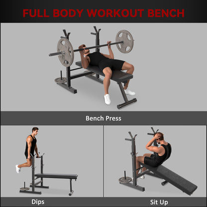 Soozier Foldable Bench Press with Barbell Rack Black Grey