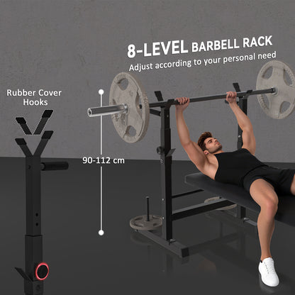 Soozier Foldable Bench Press with Barbell Rack Black