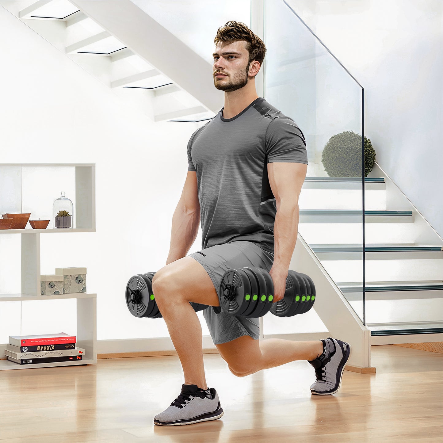 Soozier 66LBS 2-in-1 Adjustable Barbell & Dumbbells Set, Weights Set with Non-slip Handles for Men and Women Home Gym Training