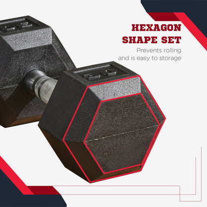 Soozier 2 x 30lbs Rubber Dumbbells Weight Set, Dumbbell Hand Weight for Body Fitness Training, Home Office Gym, Black