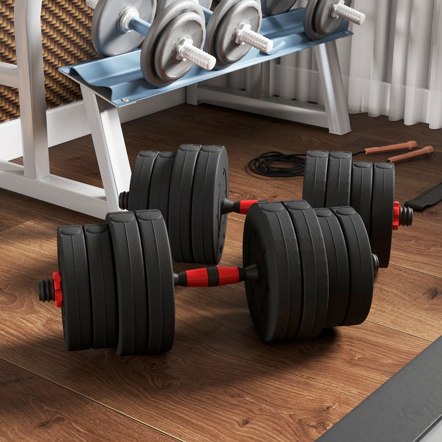 Soozier 66lbs 2-in-1 Adjustable Dumbbells Weight Set, Dumbbell Hand Weights Barbell for Body Fitness, Lifting Training for Home, Office, Gym, Black and Red