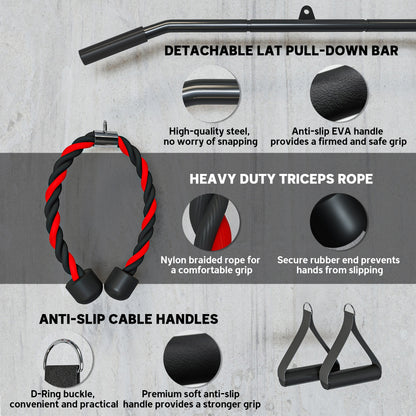 Soozier Weight Cable Pulley System for Home Gym with Universal Loading Pin for LAT Pull Down, Biceps Curl Workout