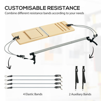 Soozier Pilates Bar Kit with Resistance Bands and Foldable Calf Stretch Board, Pilates Equipment for Full Body Workouts, Grey
