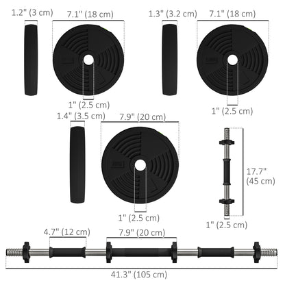 Soozier 44LBS 2-in-1 Adjustable Barbell & Dumbbells Set, Weights Set with Non-slip Handles for Men and Women Home Gym Training