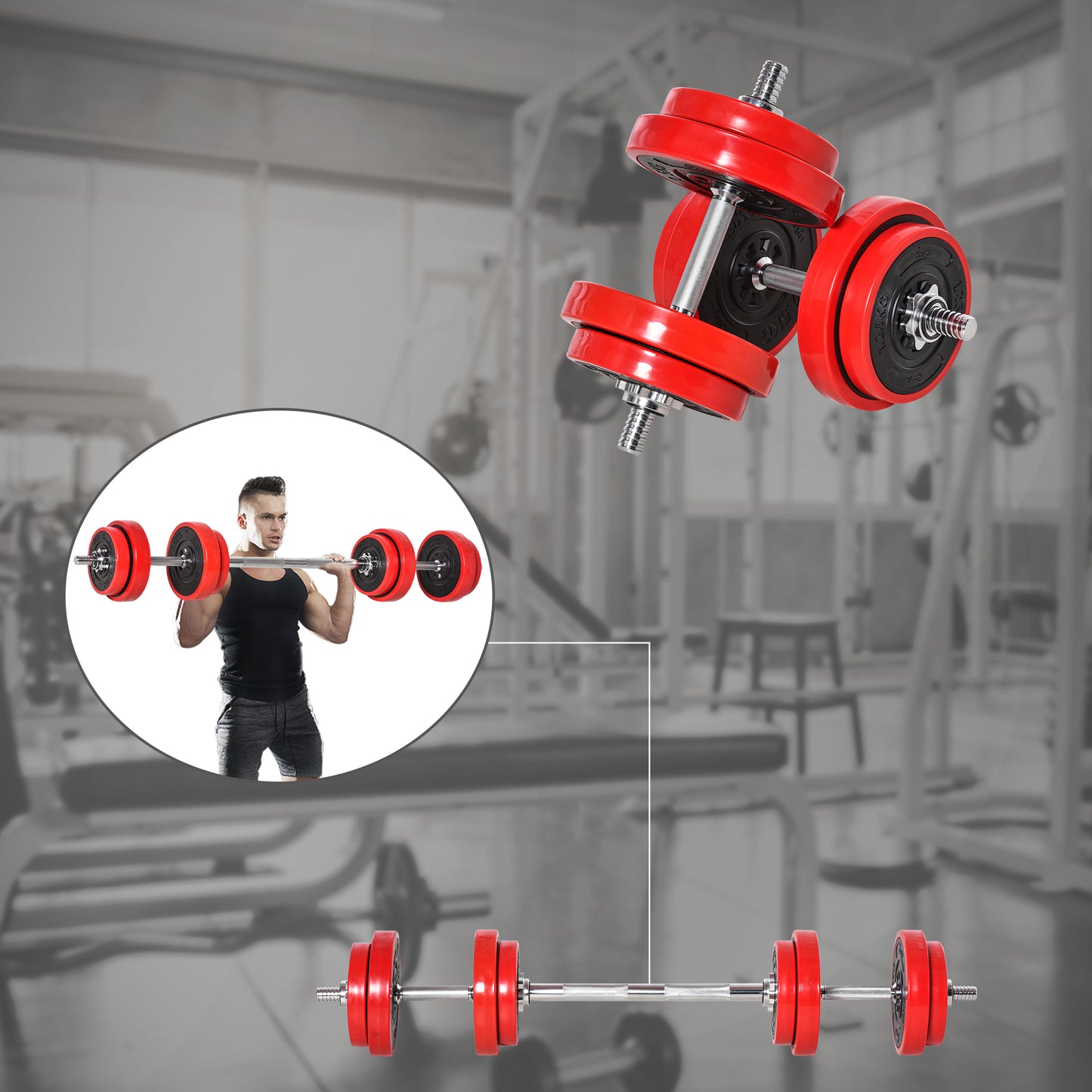 Soozier 44lbs 2-In-1 Dumbbell & Barbell Adjustable Set Strength Muscle Exercise Fitness Plate Bar Clamp Rod Home Gym Sports Area