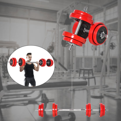 Soozier 44lbs 2-In-1 Dumbbell & Barbell Adjustable Set Strength Muscle Exercise Fitness Plate Bar Clamp Rod Home Gym Sports Area