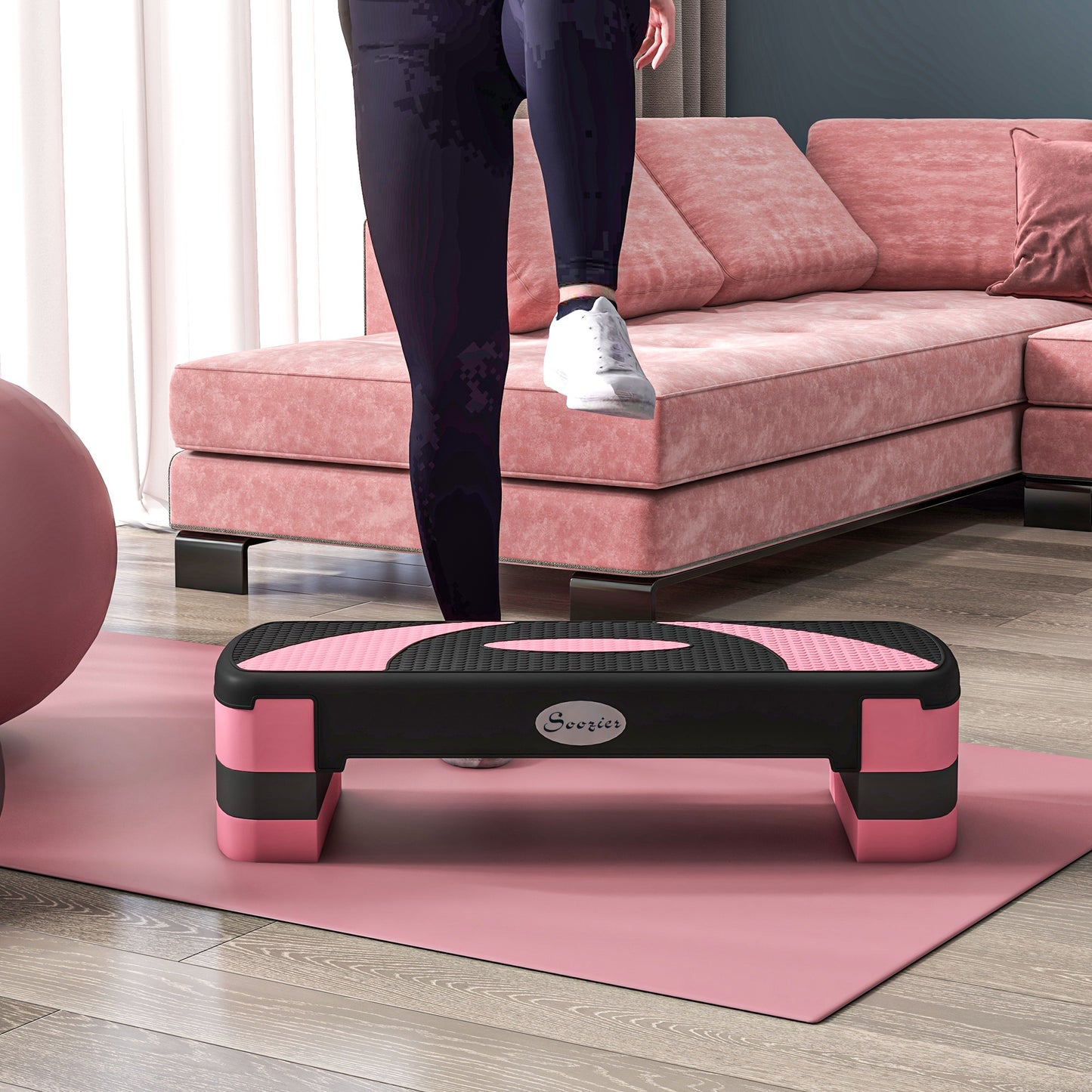 Soozier Adjustable Aerobic Stepper, Exercise Step Platform, Step Exercise Trainer, Workout Fitness Yoga Risers, 4"-6"-8", Pink