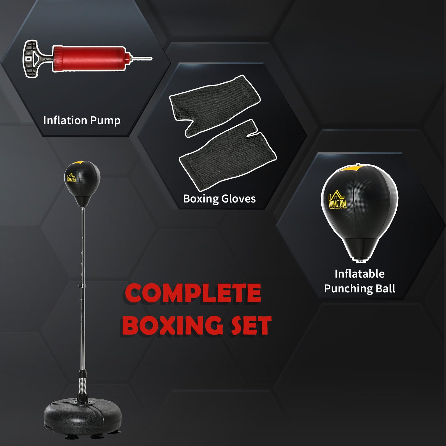 Soozier Reflex Bag with Stand, Freestanding Punching Bag Set with Speedball and Gloves, 52.4" -59.4" Adjustable Height for Home Gym Training