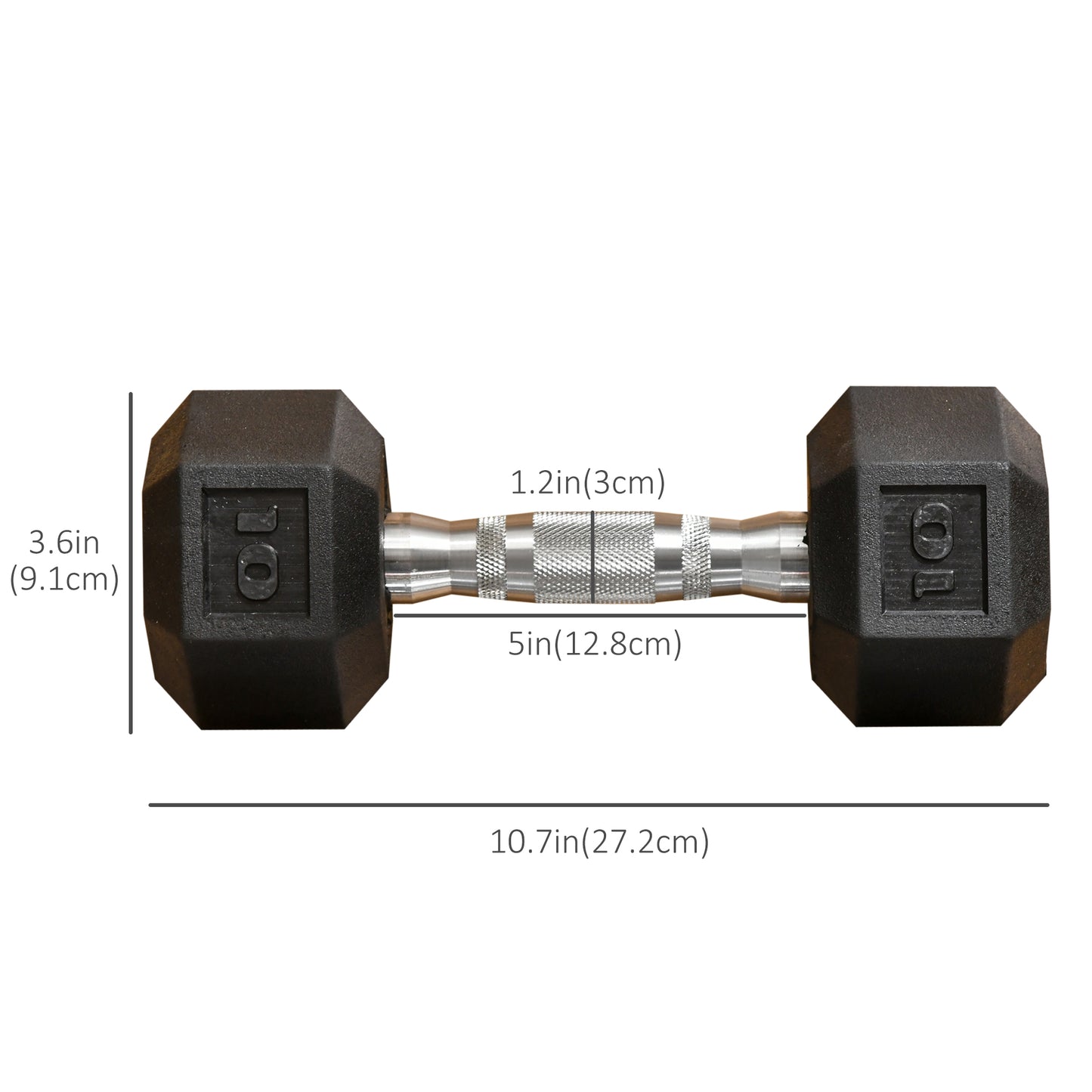 Soozier 2 x 10lbs Rubber Dumbbells Weight Set, Dumbbell Hand Weight for Body Fitness Training for Home Office Gym, Black