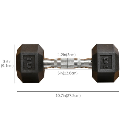 Soozier 2 x 10lbs Rubber Dumbbells Weight Set, Dumbbell Hand Weight for Body Fitness Training for Home Office Gym, Black