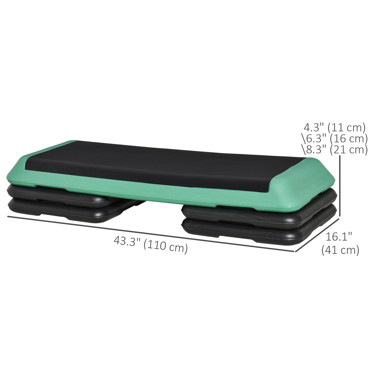 Soozier 43" Adjustable Aerobic Platform Stepper 3 Level with Risers 4” 6” 8” Cardio Fitness Trainer Workout Step Home Gym Exercise, Black Green