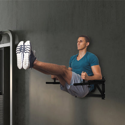 Soozier Wall Mounted Dip Station Multi-Function Set Home Gym Pull Up Bar Chin Up Exercise Bar Knee Raise Triceps Leg Dipping Raise Rack Black