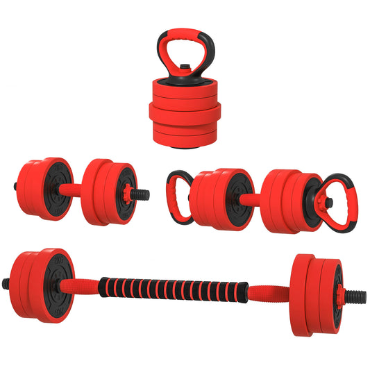 Soozier 66lbs 4-in-1 Adjustable Weight Dumbbell Set, Barbell, Kettlebell, Push Up Stand, Red