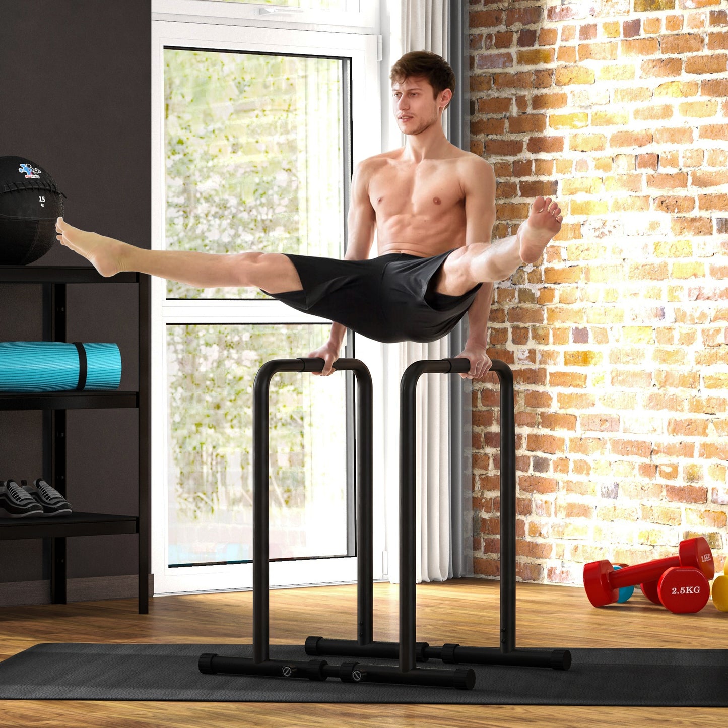 Soozier Adjustable Dip Station, Push Up Bars with 6 Width and 2 Height Levels for Home Gym Fitness Workout