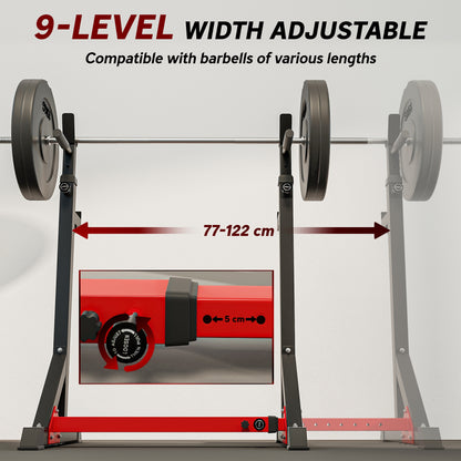 Soozier Squat Rack, Power Rack with Adjustable Height & Width, Strength Training Equipment with Barbell Storage Racks & J-Hooks for Bench Press, Squat, Weight Lifting