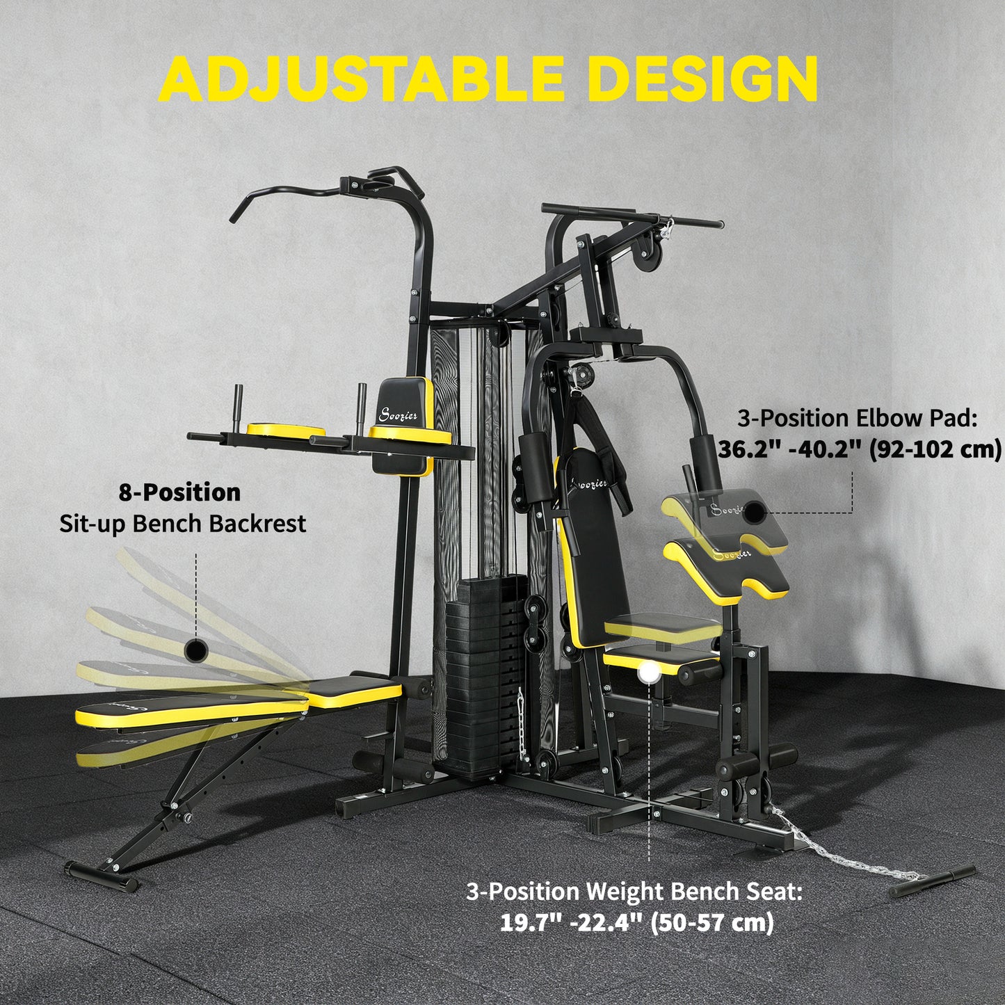 Soozier Multifunction Power Tower for Back, Chest, Arms & Leg Workouts All-in-One Home Gym with Weight Stack and Pulley System for Full Body Training