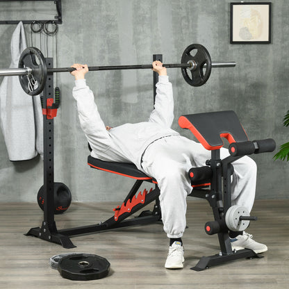 Soozier Adjustable Weight Bench with Squat Rack, Preacher Curl Pad and Leg Developer, Home Gym Bench for Full Body Workout