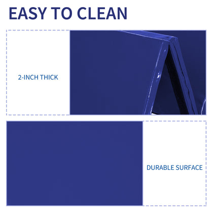 Soozier 4'x6'x2'' Folding Gymnastics Tumbling Mat, Exercise Mat  with Carrying Handles for Yoga, MMA, Martial Arts, Stretching, Core Workouts, Blue