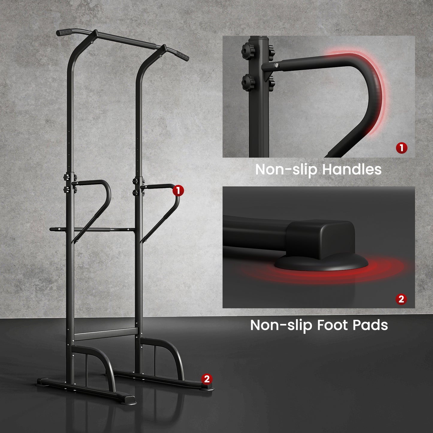 Soozier Power Tower Dip Station Pull Up Bar, Multi-Function Push Up Equipment with Adjustable Height for Home Gym Strength Training Workout Fitness, Black
