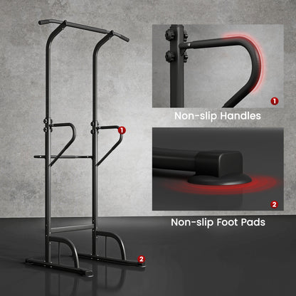 Soozier Power Tower Dip Station Pull Up Bar, Multi-Function Push Up Equipment with Adjustable Height for Home Gym Strength Training Workout Fitness, Black
