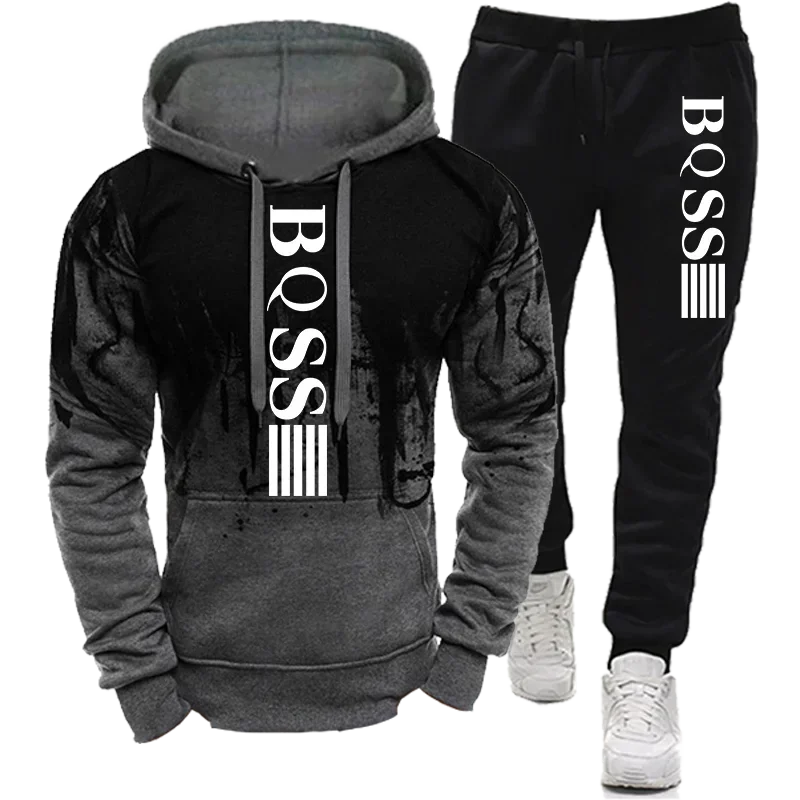 Men'S Hoodies for Men Clothing Splash Ink Sweatshirt Suit Man Tracksuit Pant Sets New in Hoodies & Sweatshirts Sports Suits Set