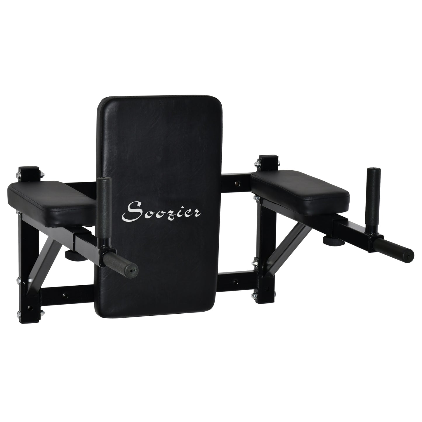 Soozier Wall Mounted Dip Station Multi-Function Set Home Gym Pull Up Bar Chin Up Exercise Bar Knee Raise Triceps Leg Dipping Raise Rack Black