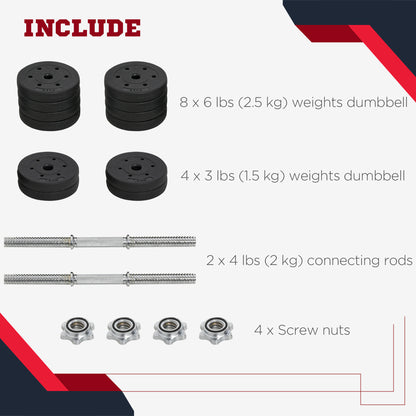 Soozier 66 lbs Adjustable Dumbbells Weight Set Dumbbell Hand Weight Barbell for Body Fitness Lifting Training for Home Office Gym, Black