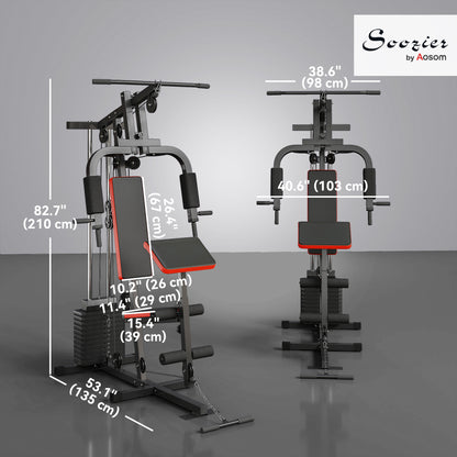 Soozier Home Gym Equipment Weight Training Machine, Multifunction Workout Machine with 143lbs Weight Stack for Full Body Workout and Strength Training, Red