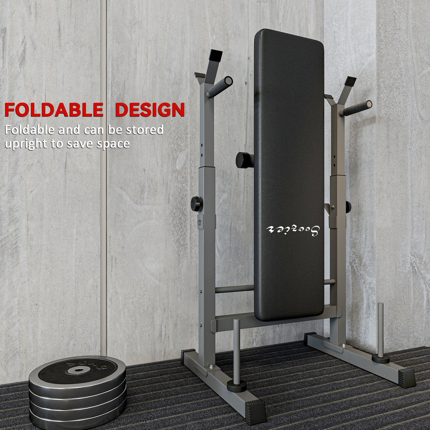 Soozier Foldable Bench Press with Barbell Rack Black Grey